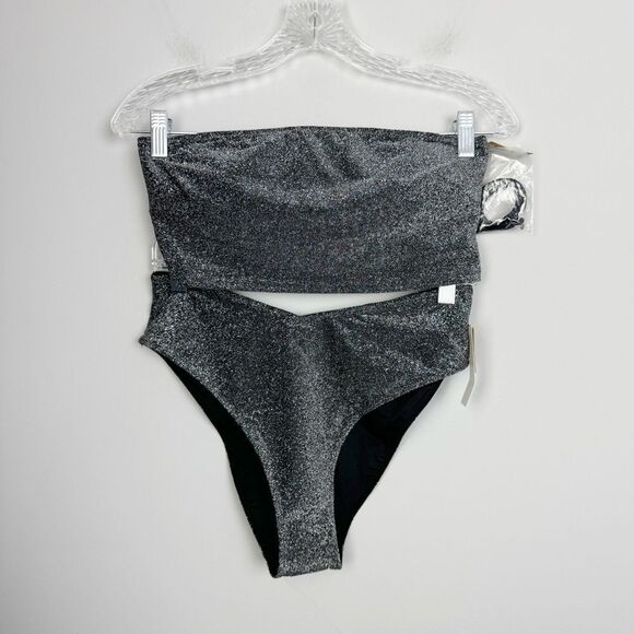 VICTORIA’S SECRET PINK | NEW Black Shimmer Two Piece Swimsuit Women’s Size M - Picture 5 of 16